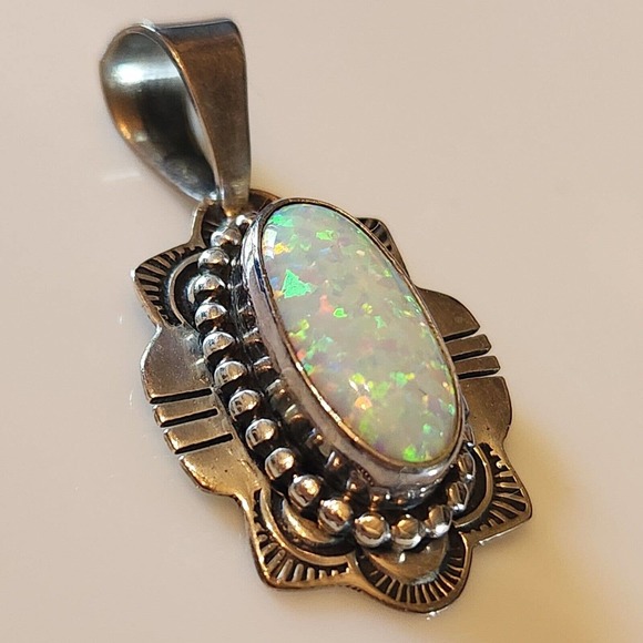American Vintage Jewelry - Irv Monte opal pendant, Native American Jewelry, Sterling Silver, Vintage